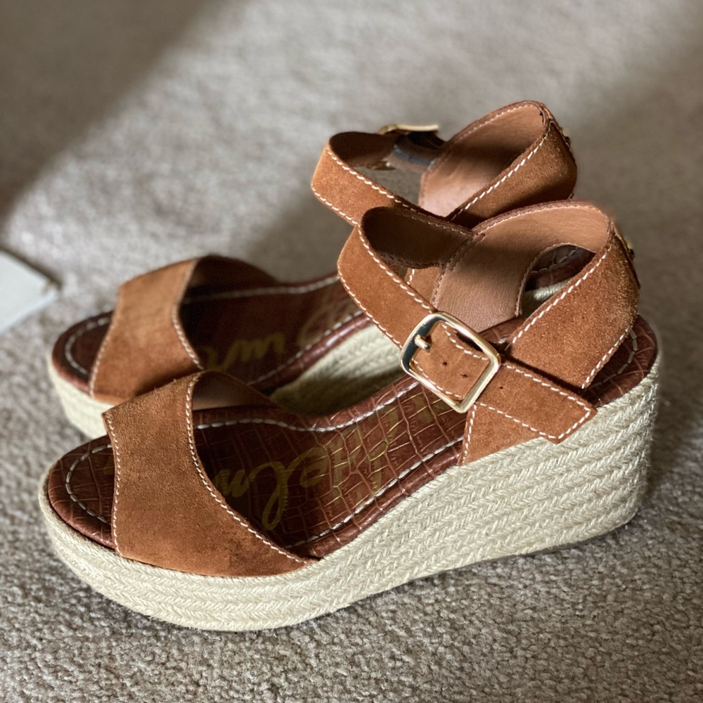 Sam Edelman Dimitree Suede Platform Wedge Espadrille in Cognac - Picture 6 of 6